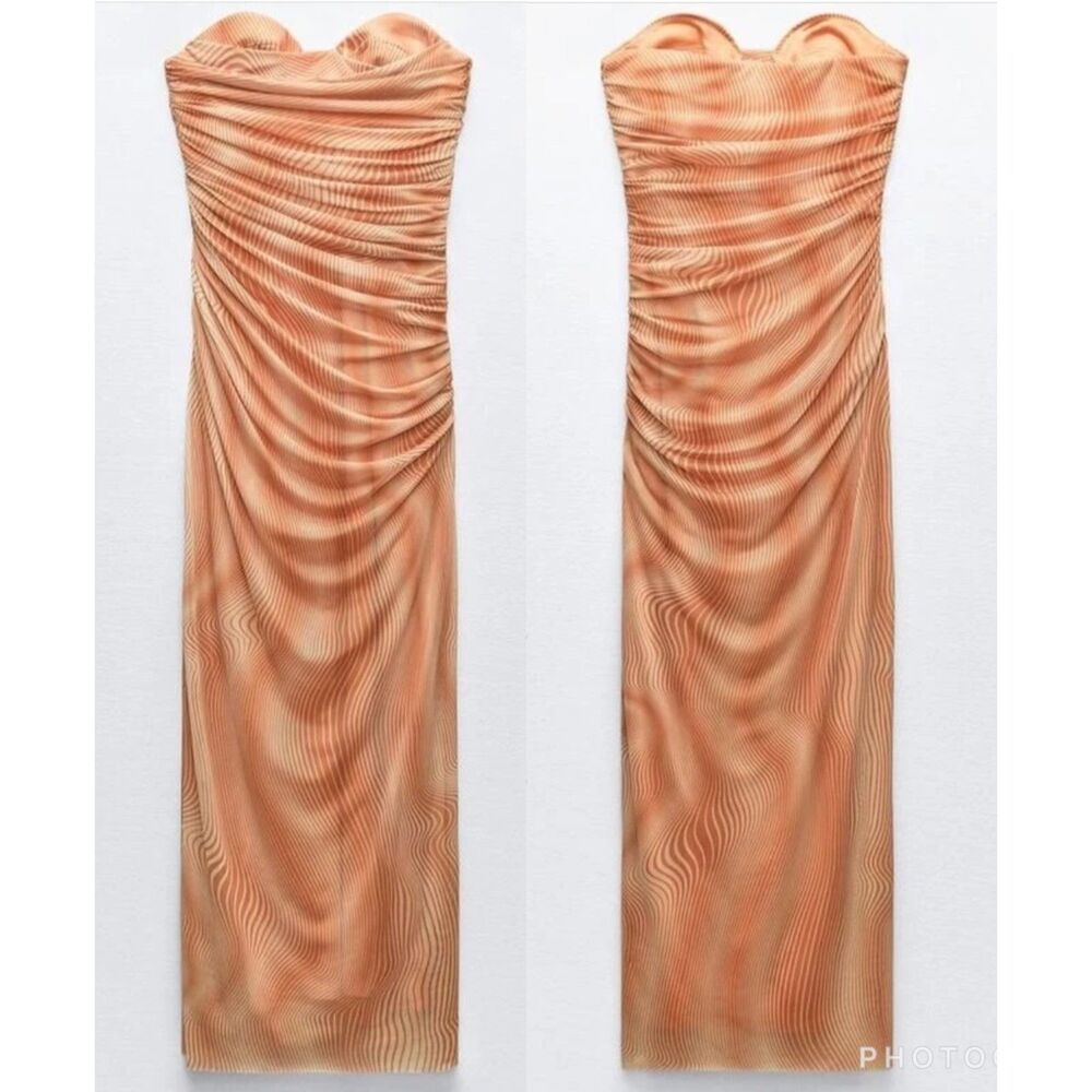 NWT Zara Strapless Printed Tulle Dress Size S